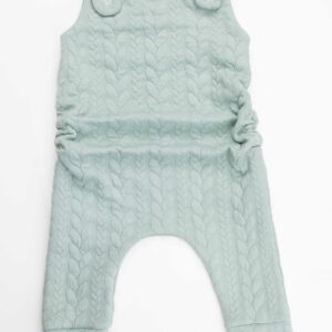 Our gathered Cable Knit Grow With Me Romper on the outside