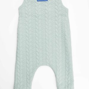 The Back Of Our Mint Green Cable Knit Grow With Me Romper