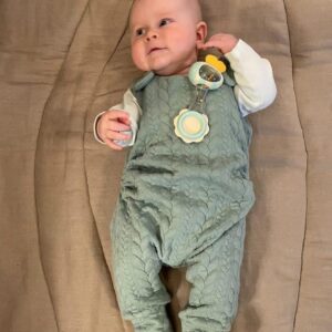 Baby wearing Mint Green Cable Knit Grow With Me Romper
