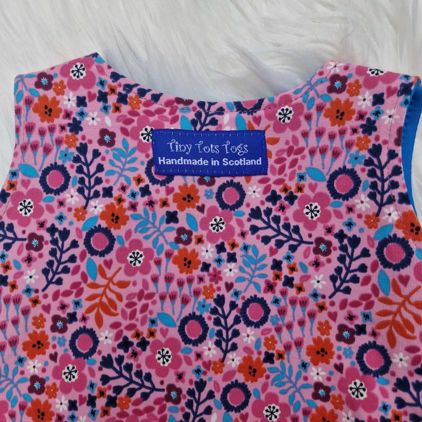 Pink Floral Grow With Me Romper with Orange Cuffs - Image 4