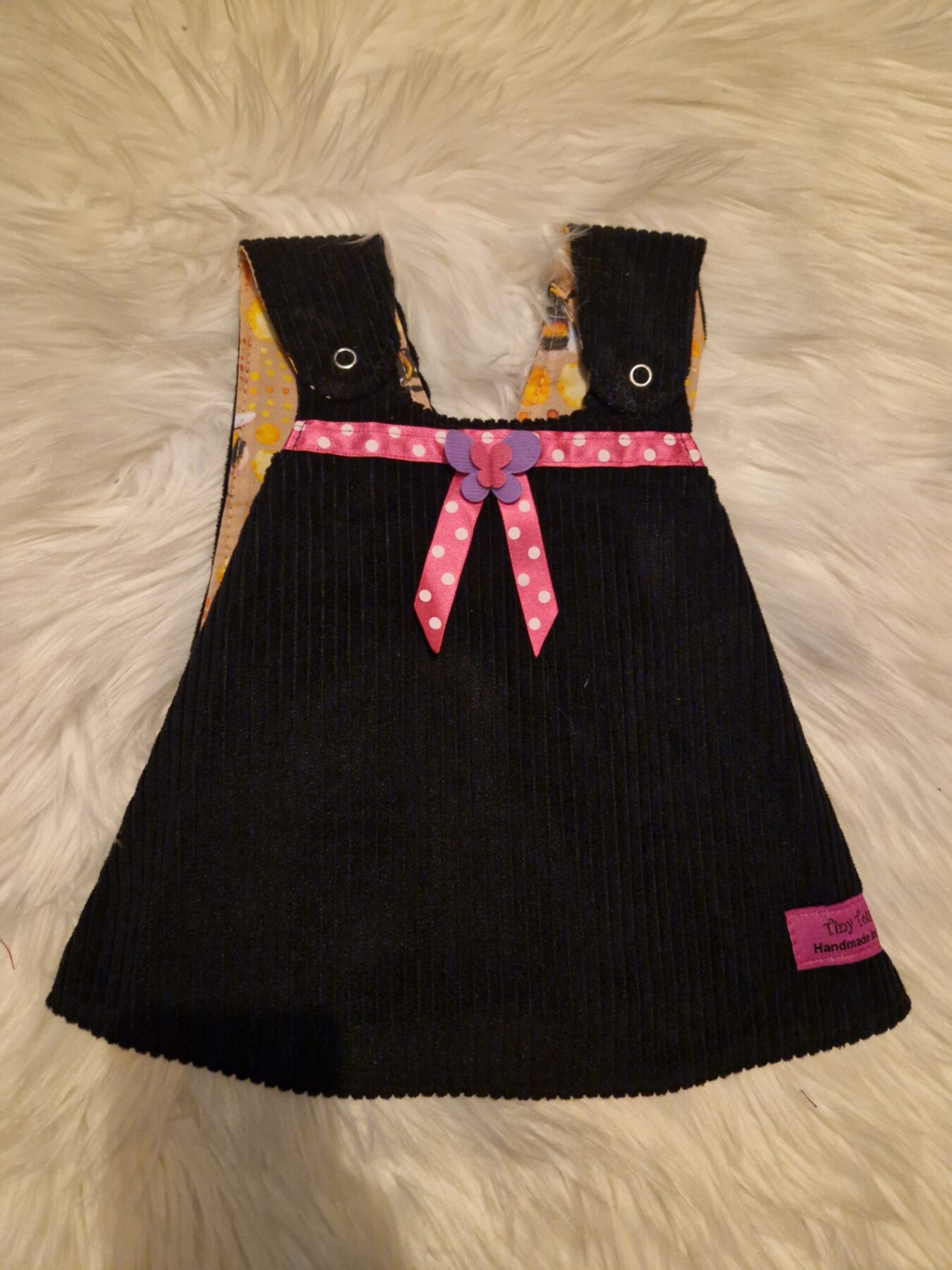 5-6 years Black Corduroy with Bees Revesible Dress