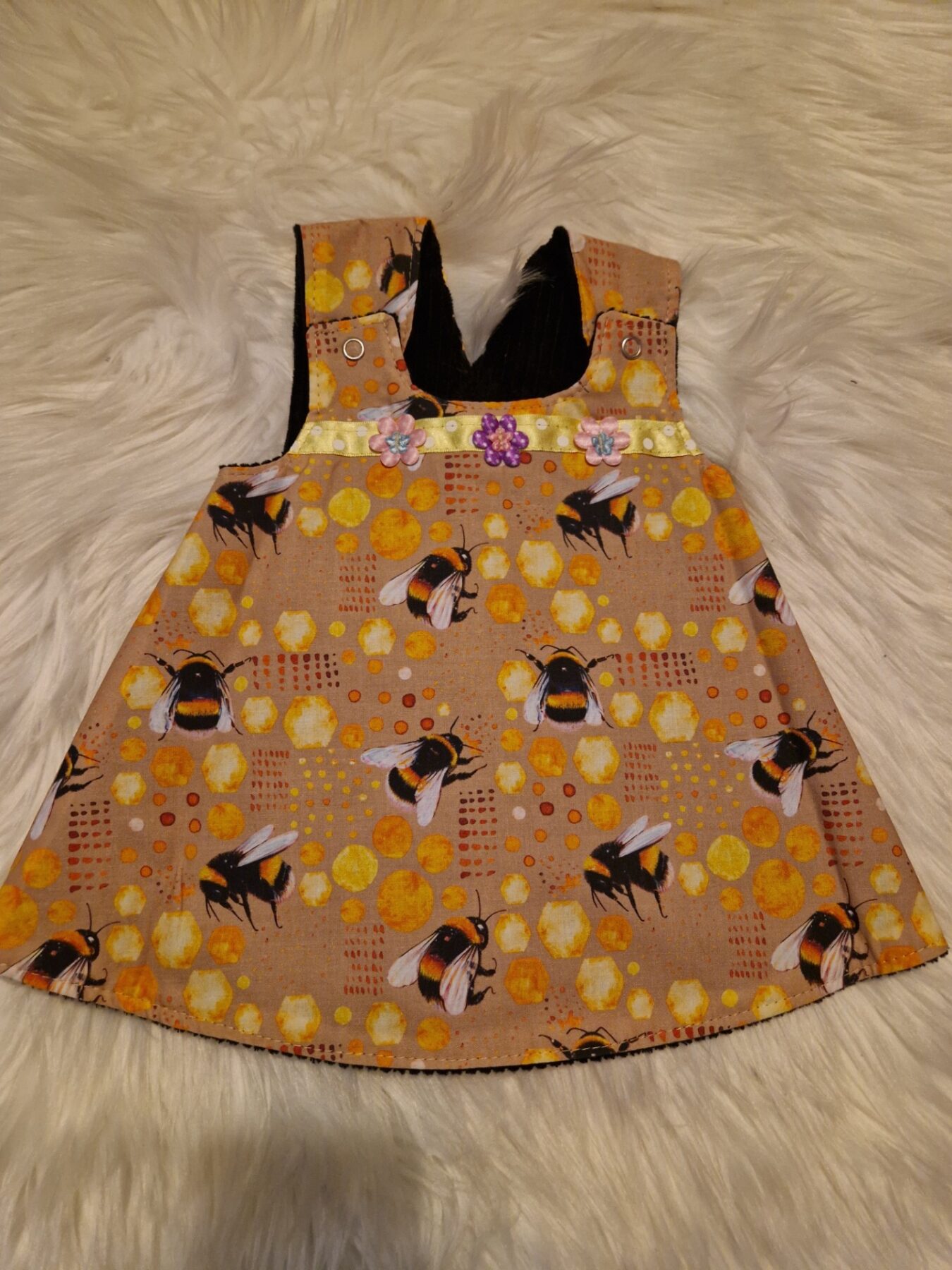 5-6 years Black Corduroy with Bees Revesible Dress - Image 2