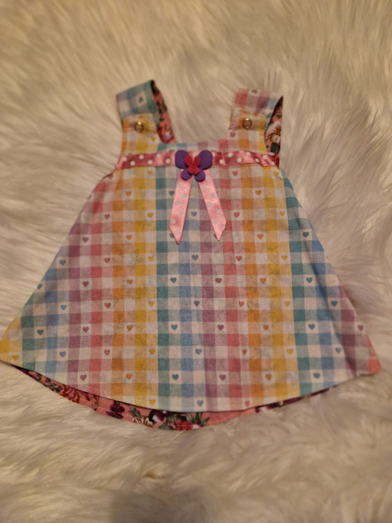 12-18 months Pink Floral with Rainbow Gingham Reversible Dress - Image 2